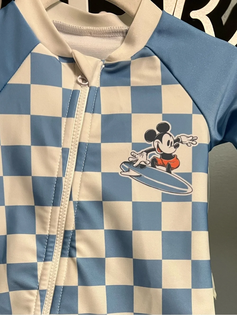 Disney Baby Mickey Mouse Blue & White Checkerboard Rash Guard One-Piece NWT